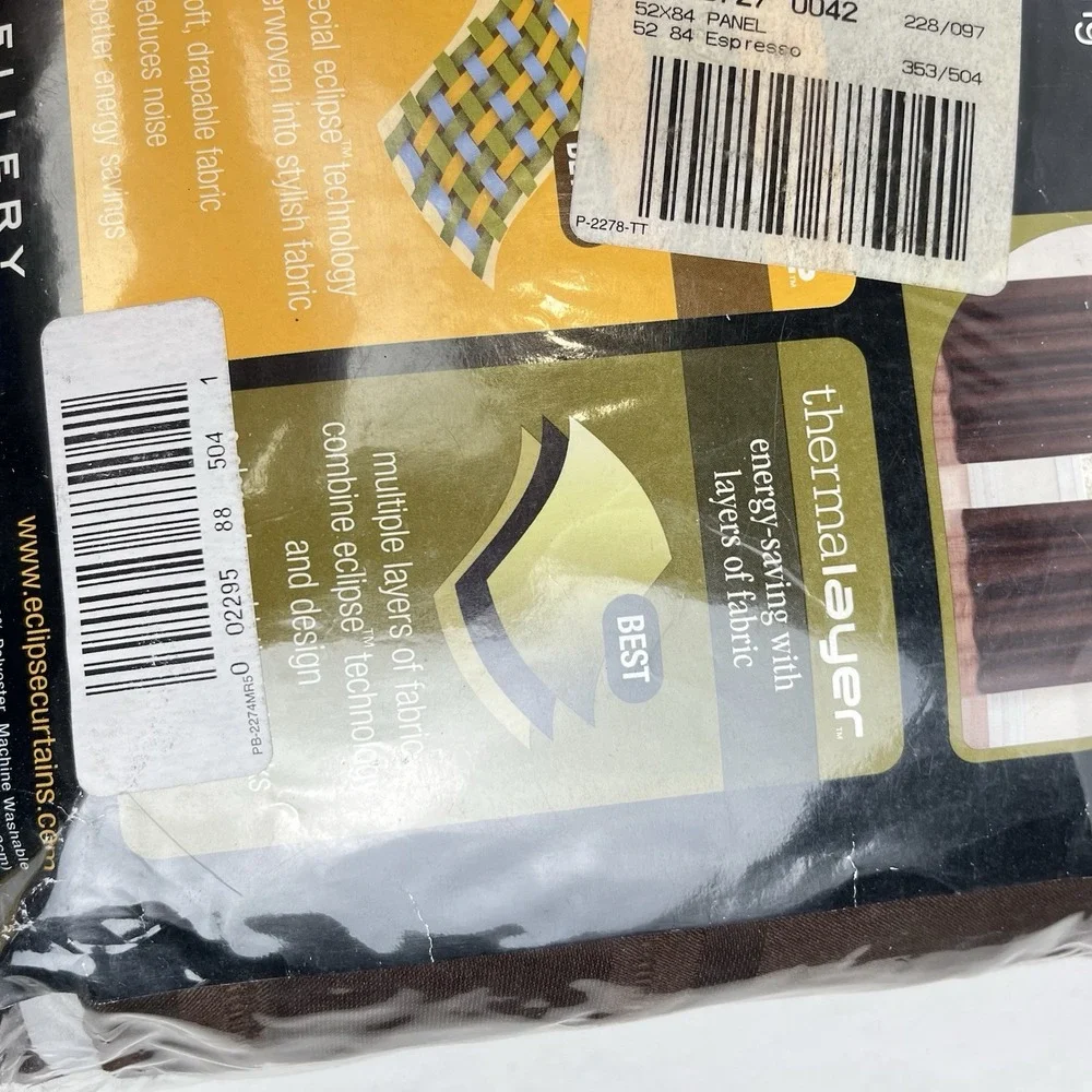 Lot Of 2 Eclipse Window Curtain Panels Espresso Brown 52x84 Blackout Thermalayer